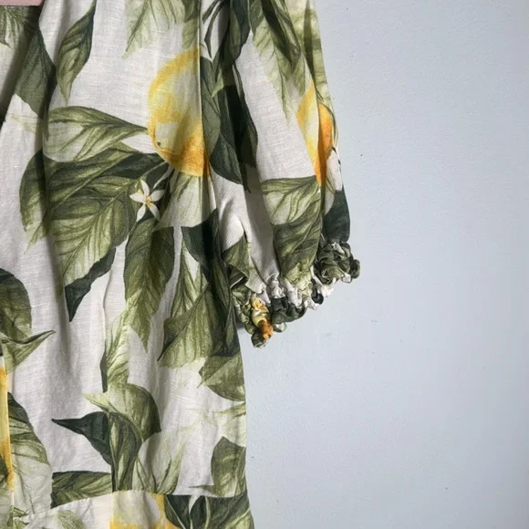 H&M‎ Green and White Puff Sleeve Mini Wrap Dress - Picture 4 of 11